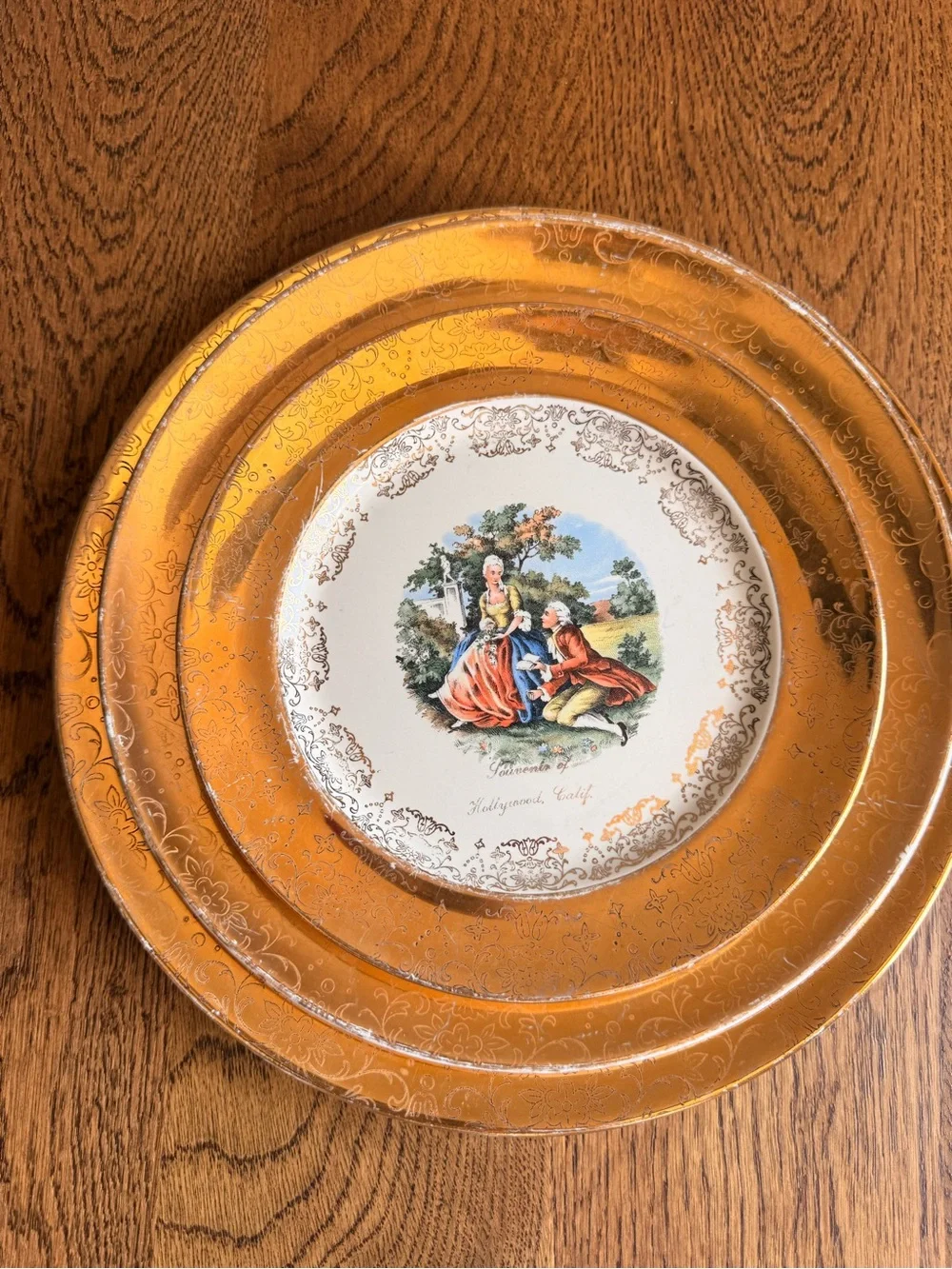 Vintage Sabin Crest-O-Gold Hollywood California Plates 22K Set of 3